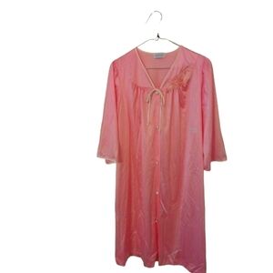 Vintage Sheer Robe Blush Pink by Lorraine Button Front 3/4 Sleeve Midi Length S
